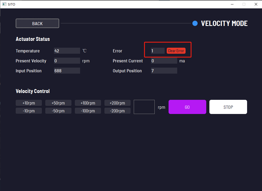 velocity mode error